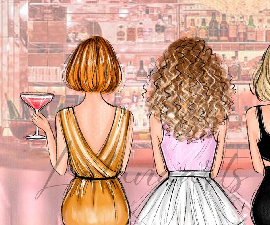 Girls in the city fashion illustration, best friends art print