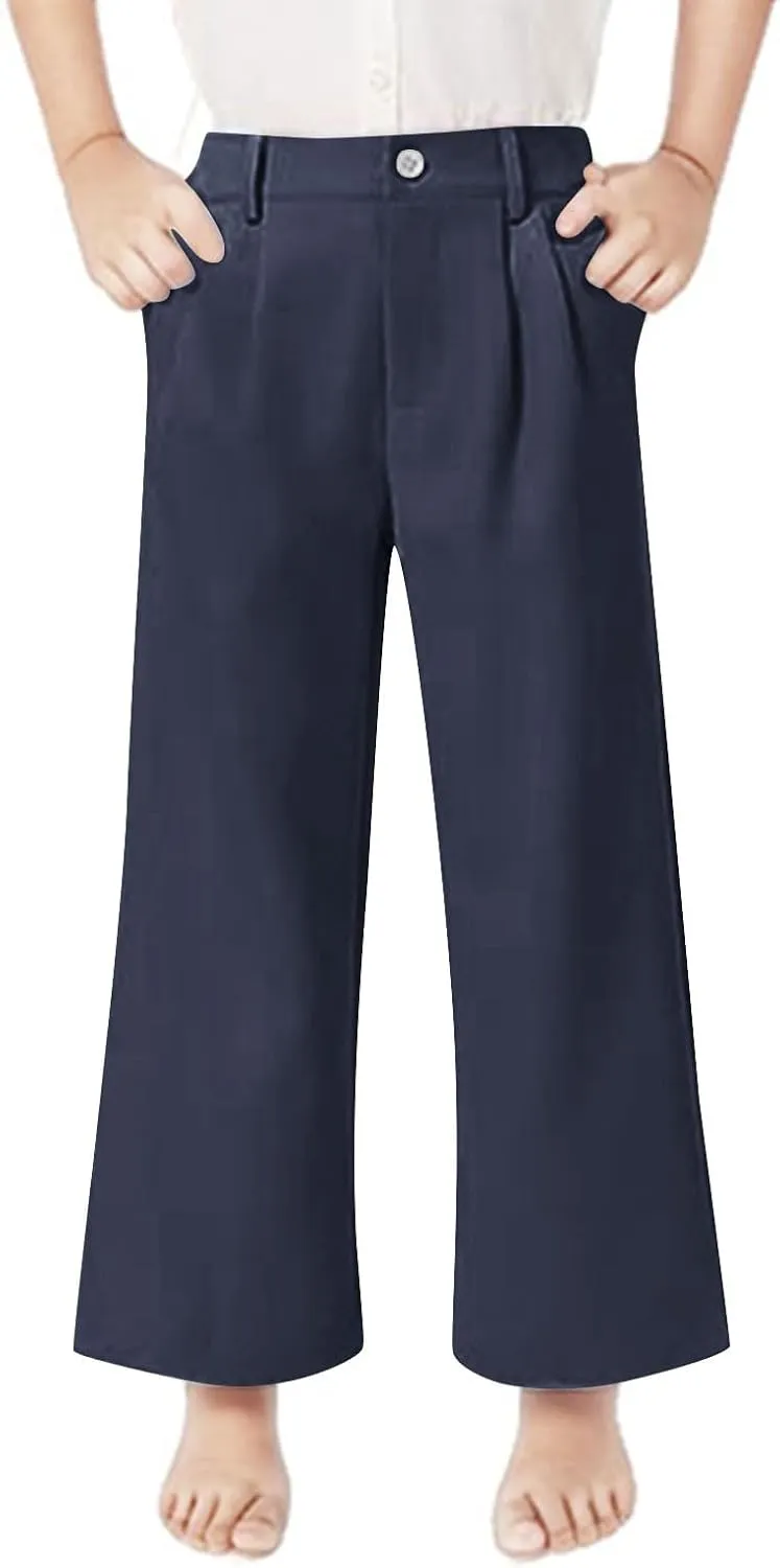 Girls Linen Palazzo High Elastic Waist Casual Trousers Straight Wide Leg Pants Business Lounge Y2k