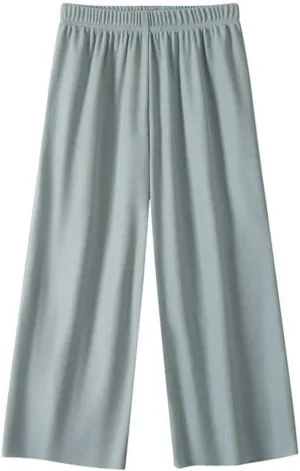 Girls Straight Wide Leg Palazzos Casual High Elastic Waisted Trousers Teens Solid Color Flowy Slacks