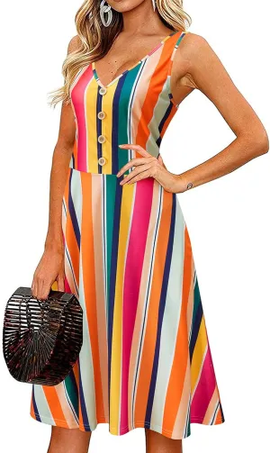 II ININ Women's 2025 Sundresses Casual Summer Tank Dress V Neck Sleeveless Button Down Midi Floral Beach Dress with Pockets