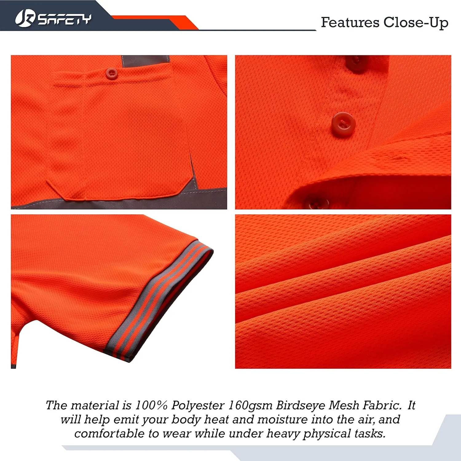 JKSafety 3 Pack Hi-Vis Safety Daily Work Construction Polo Shirts for Men for Women Polos de construccin de seguridad hv (066-3P-Orange, L)