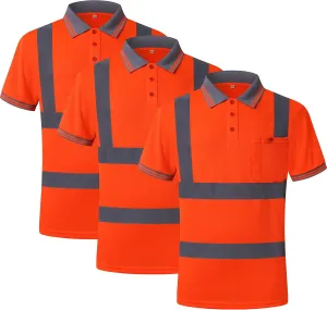 JKSafety 3 Pack Hi-Vis Safety Daily Work Construction Polo Shirts for Men for Women Polos de construccin de seguridad hv (066-3P-Orange, L)