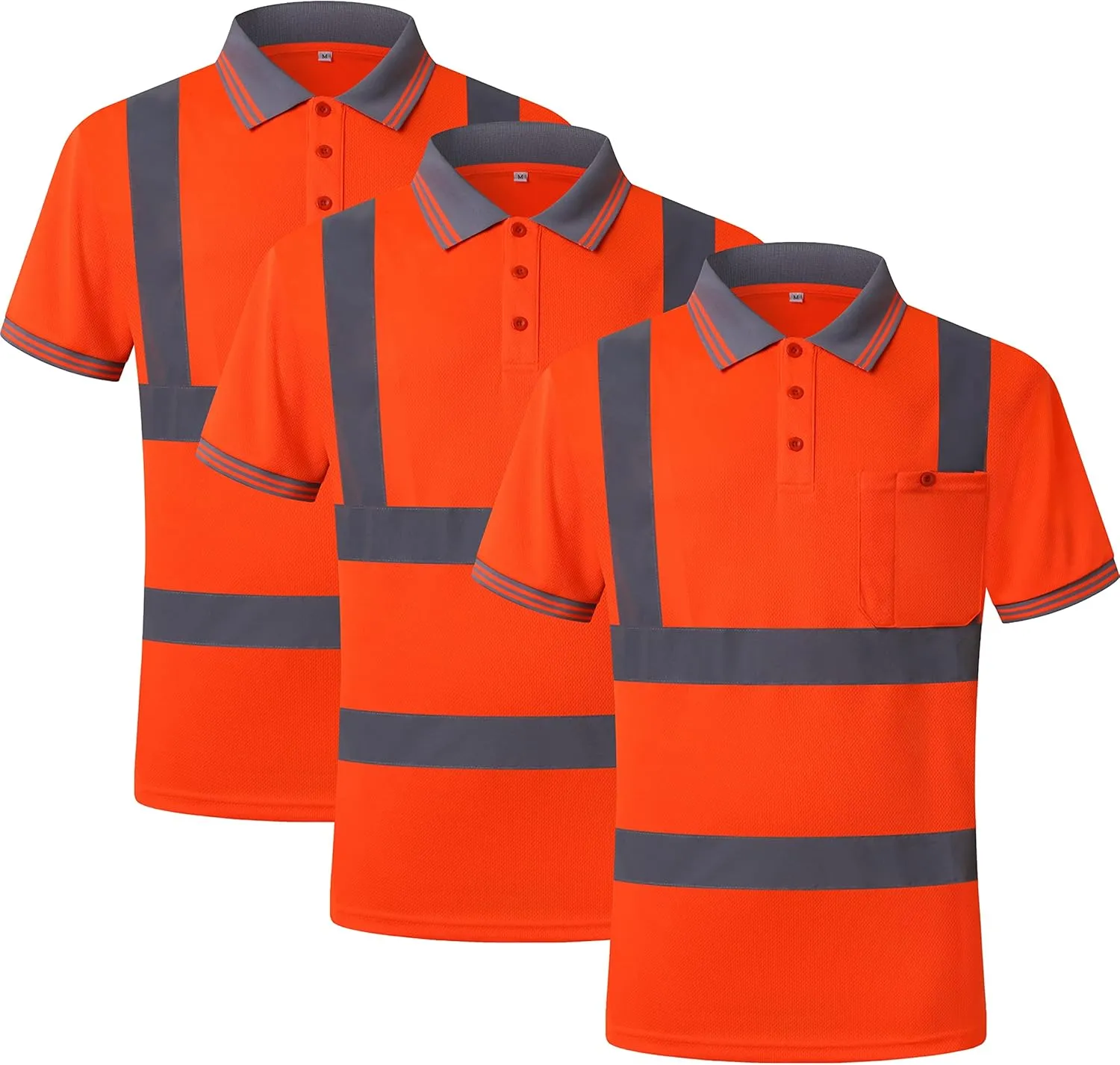 JKSafety 3 Pack Hi-Vis Safety Daily Work Construction Polo Shirts for Men for Women Polos de construccin de seguridad hv (066-3P-Orange, L)