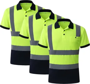 JKSafety 3 Pack Hi-Vis Safety Daily Work Construction Polo Shirts for Men for Women Polos de construccin de seguridad hv (066-3P-YNavy, XXL)