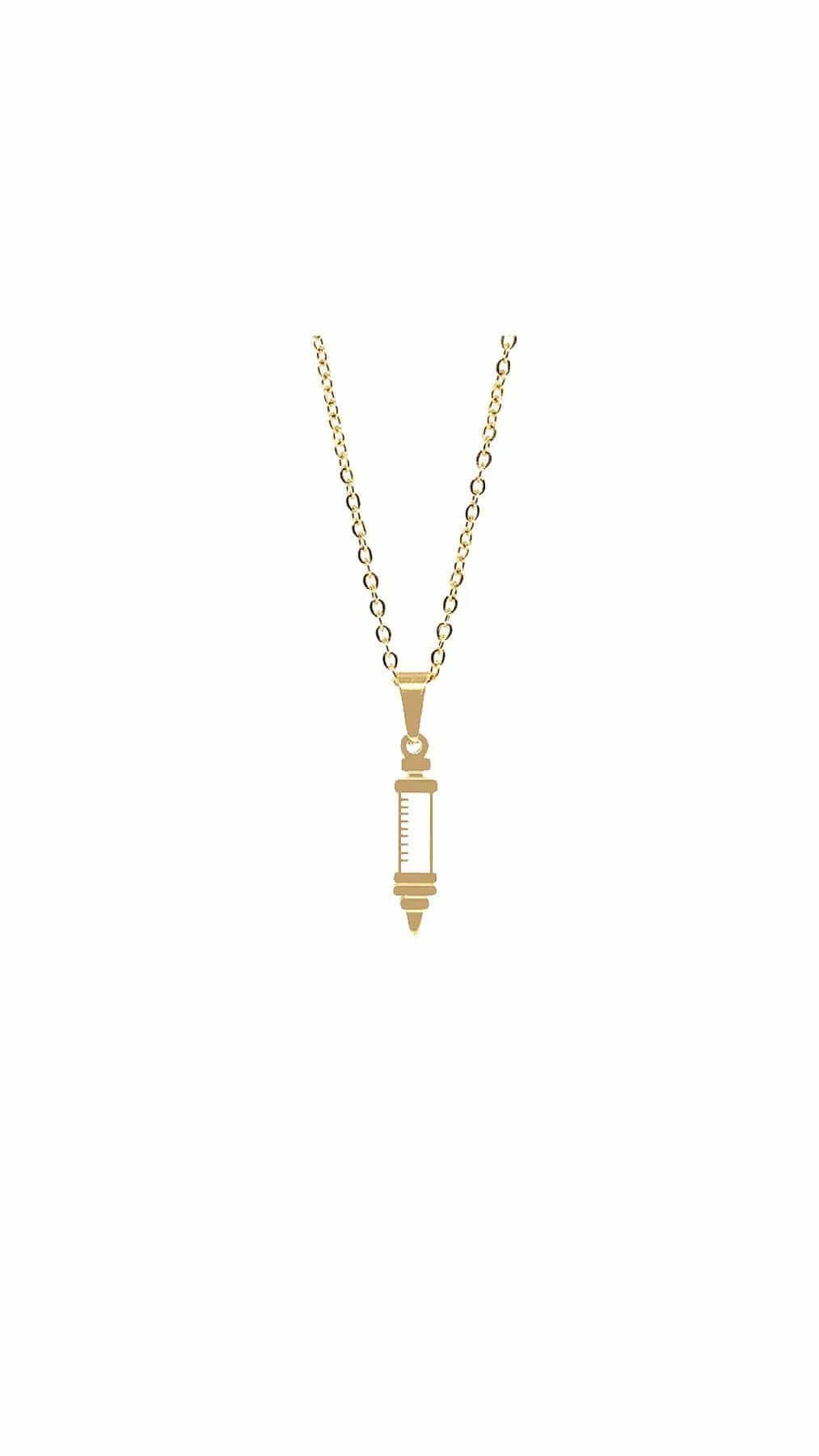 Kanaus Jewelry® SET: Collar/Dije Slim Golden Syringe & Aretes Small Shine