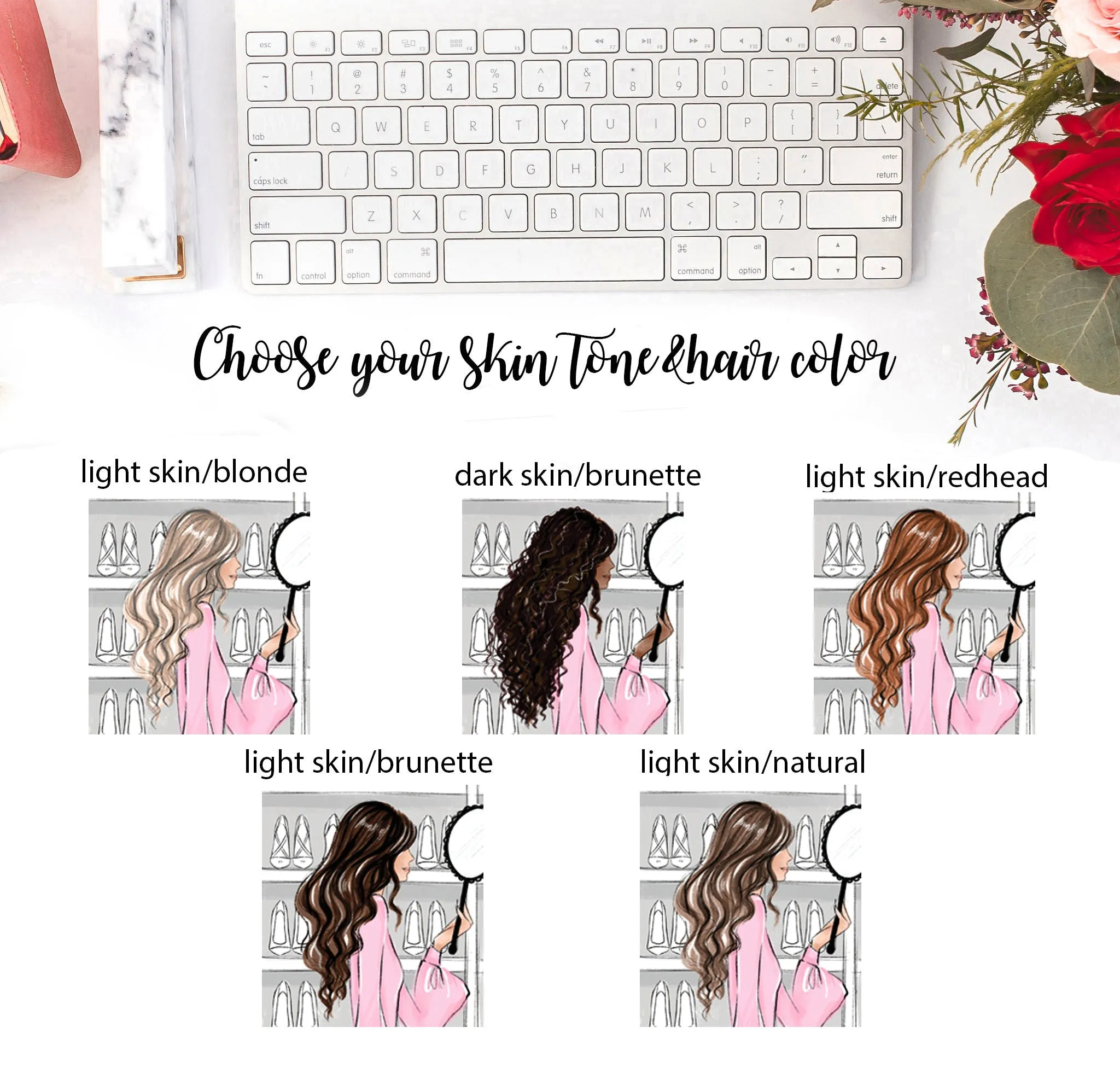 Lady in Closet art print fashion illustration in pink tones
