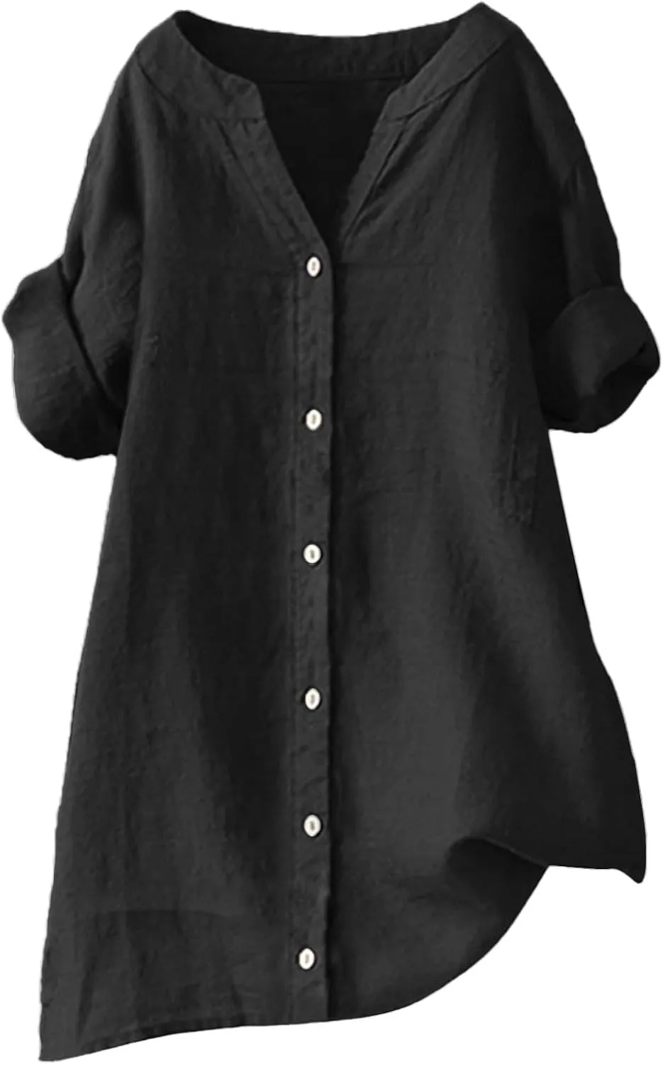 Linen Shirts for Women Summer Boho Short Tops Elbow Sleeve Button Dress Shirt Plus Size Casual Vneck Loose Work Shirt