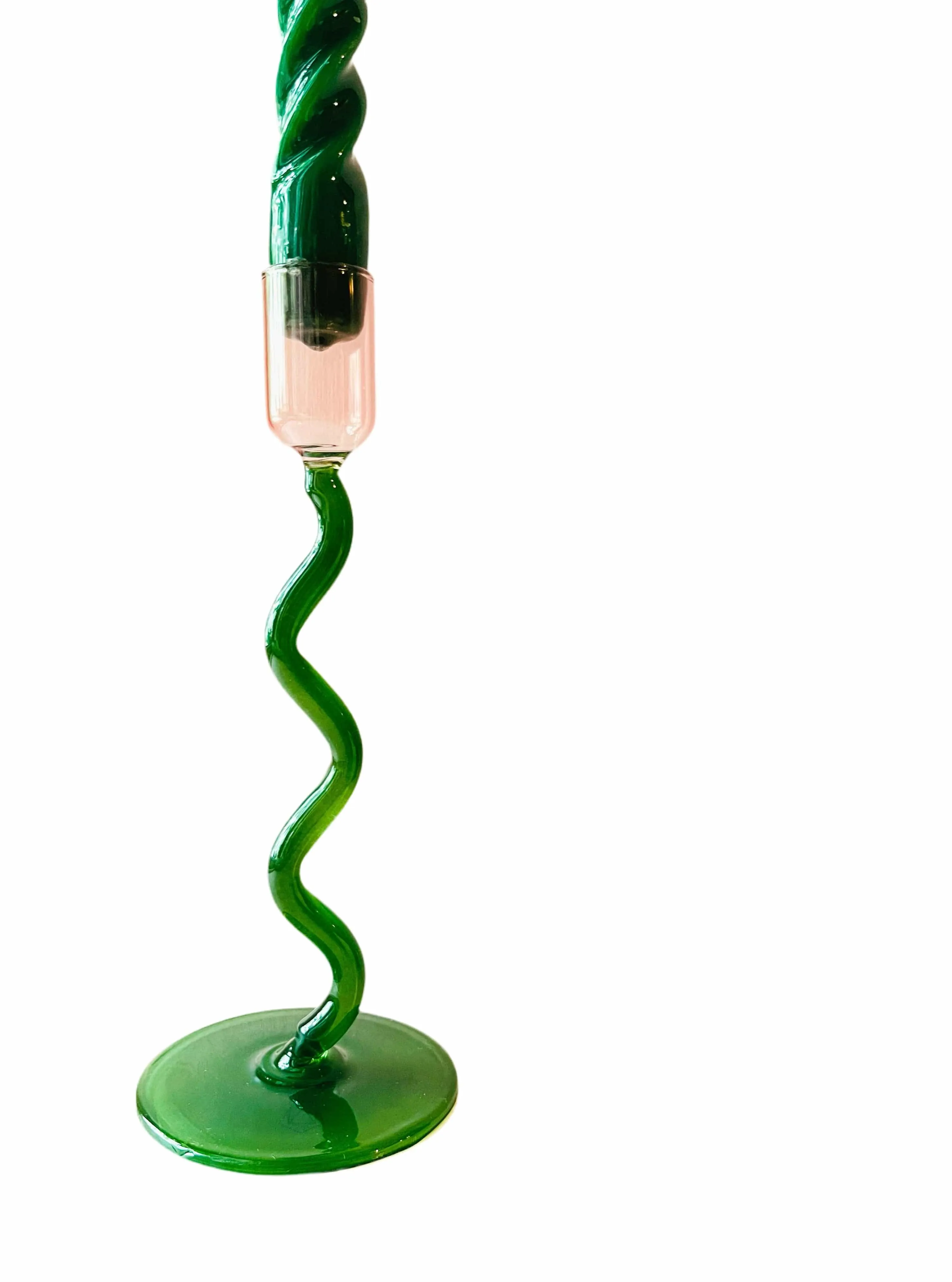 Lysestake glass - bølget lang - grønn/rosa