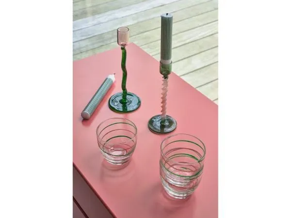 Lysestake glass - bølget lang - grønn/rosa