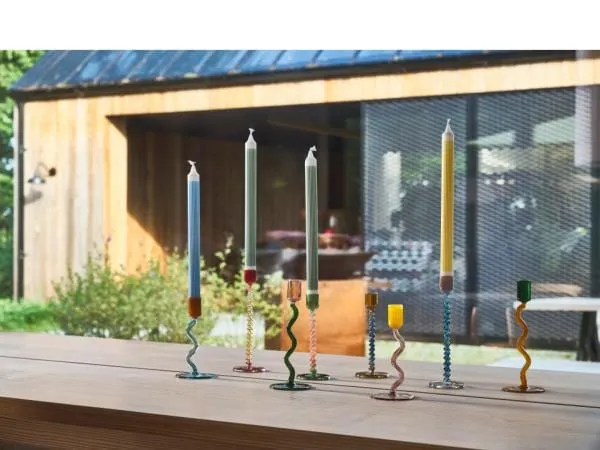 Lysestake glass - bølget lang - grønn/rosa