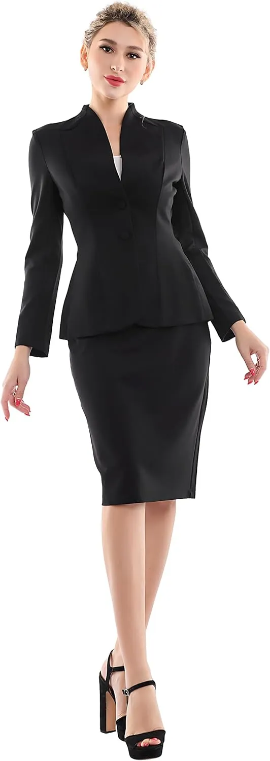 Marycrafts Women's Formal Office Business Work Jacket Skirt Suit Set