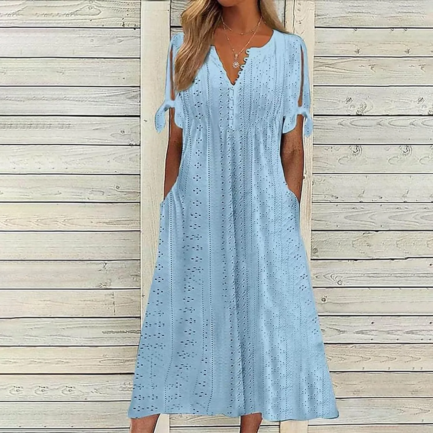 Maxi Dresses for Seniors 2025 Trendy Short Sleeve Boho Eyelet Tshirt Dress Casual Summer Beach Vacation Sundress