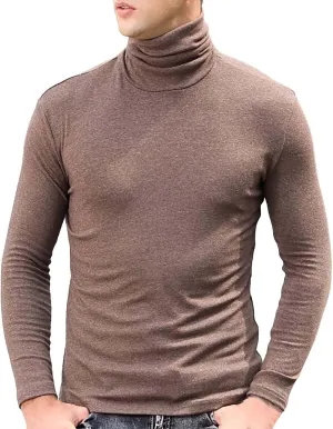 Mens Turtleneck Long Sleeve Shirts Turtle Neck Thermal Compression Shirts Stretch Warm Fleece Lined Tops Base Layer