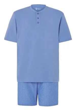 Pijama Hombre Verano Corto Tapeta Algodón Punto Liso Tela Estampado - Azul 3606_37