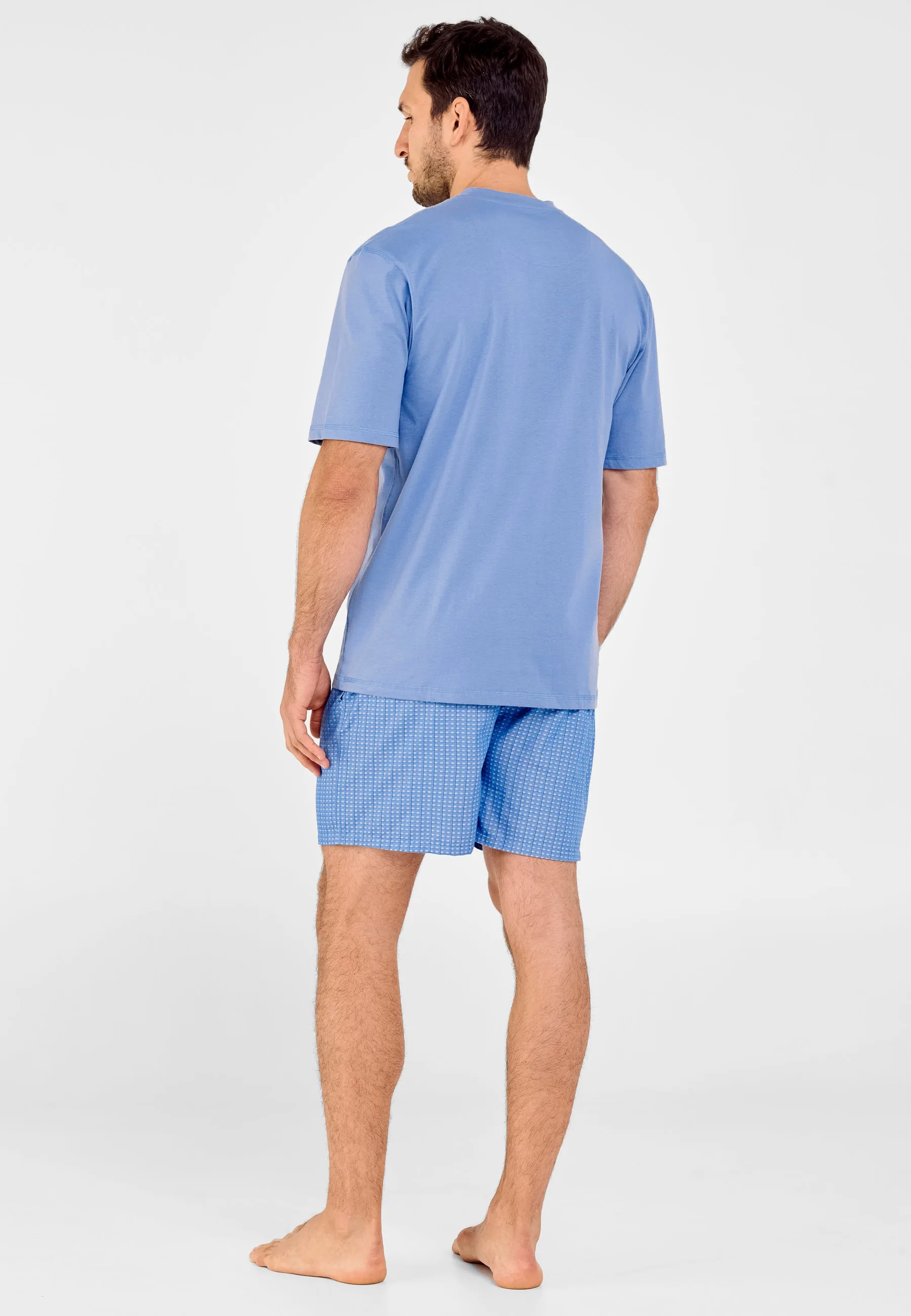 Pijama Hombre Verano Corto Tapeta Algodón Punto Liso Tela Estampado - Azul 3606_37