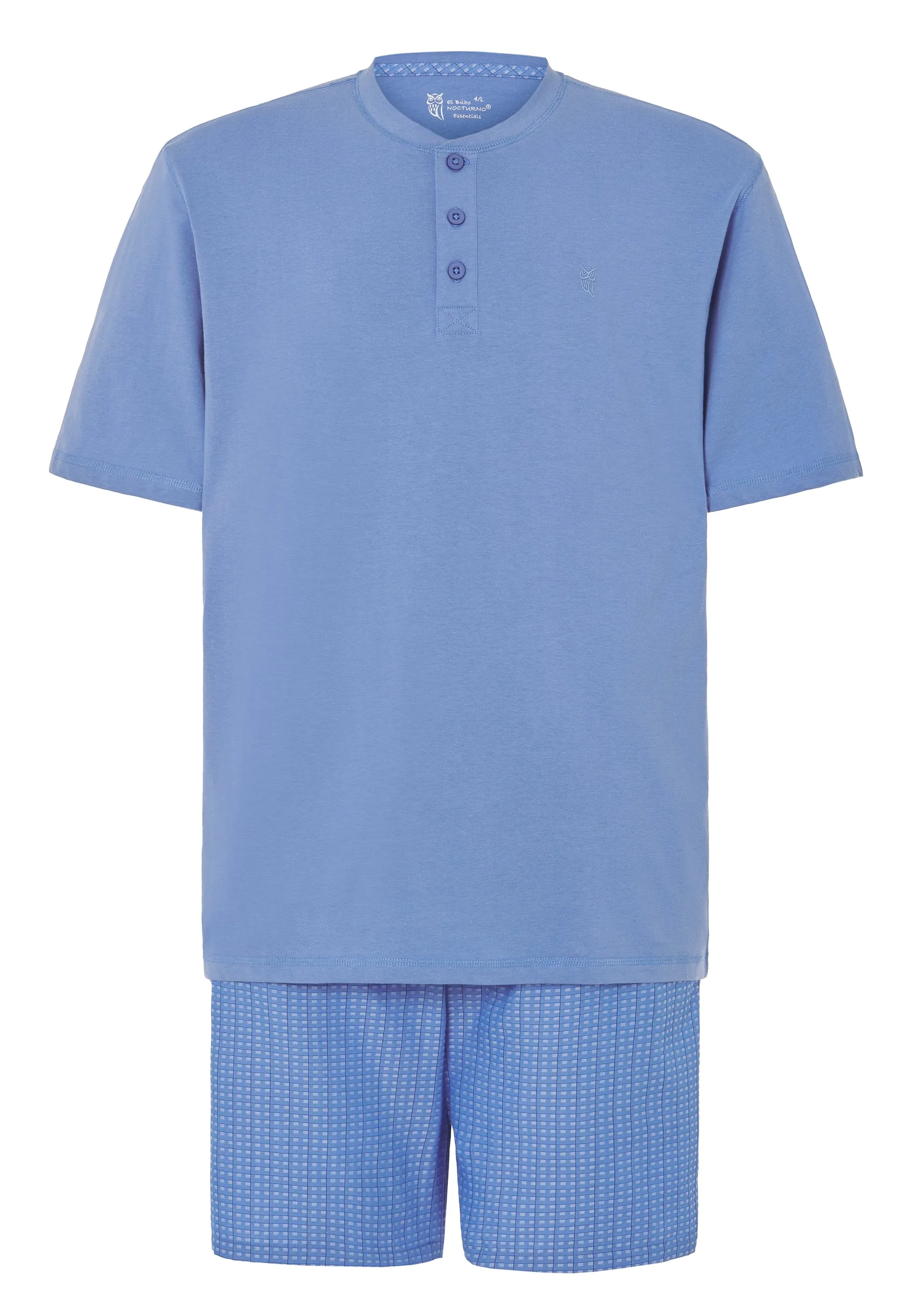 Pijama Hombre Verano Corto Tapeta Algodón Punto Liso Tela Estampado - Azul 3606_37
