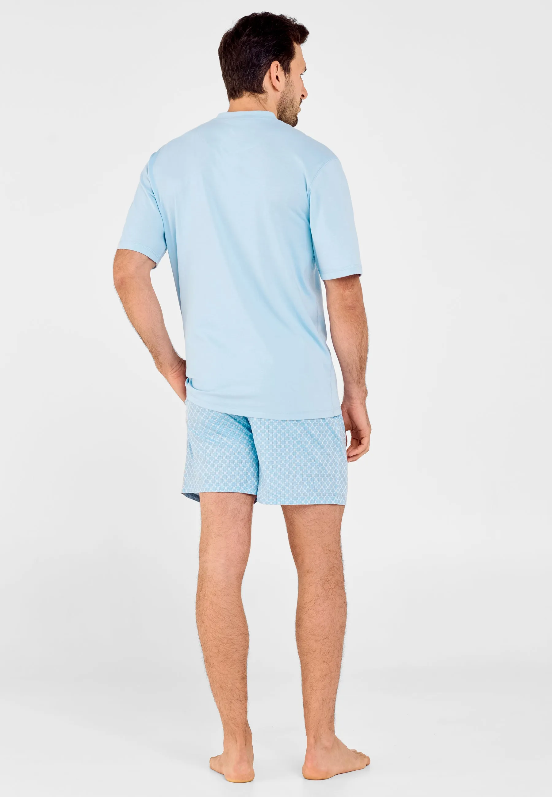 Pijama Hombre Verano Corto Tapeta Algodón Punto Liso Tela Estampado - Azul 3607_30