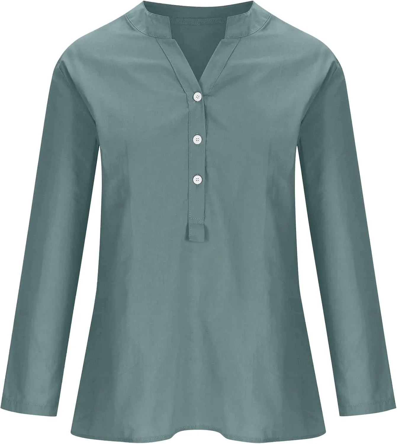 Plus Size Linen Tops for Women V Neck Long Sleeve Button Down Shirts Office Work Blouse Summer Beach Vacation Tunics
