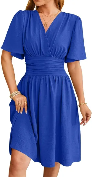 Summer Dresses for Women 2025 Sexy Date Night Cinched Waist Garden Party Concert Mini Brunch Trendy Short Sleeve Dress