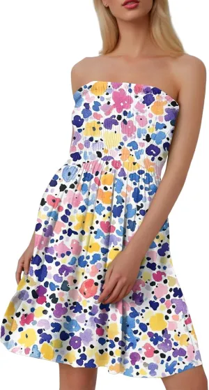 Summer Dresses for Women 2025 Sexy Flower Smocked Tube Top Mini Dress Classy Empire Waist Sleeveless Ruffle Sundress