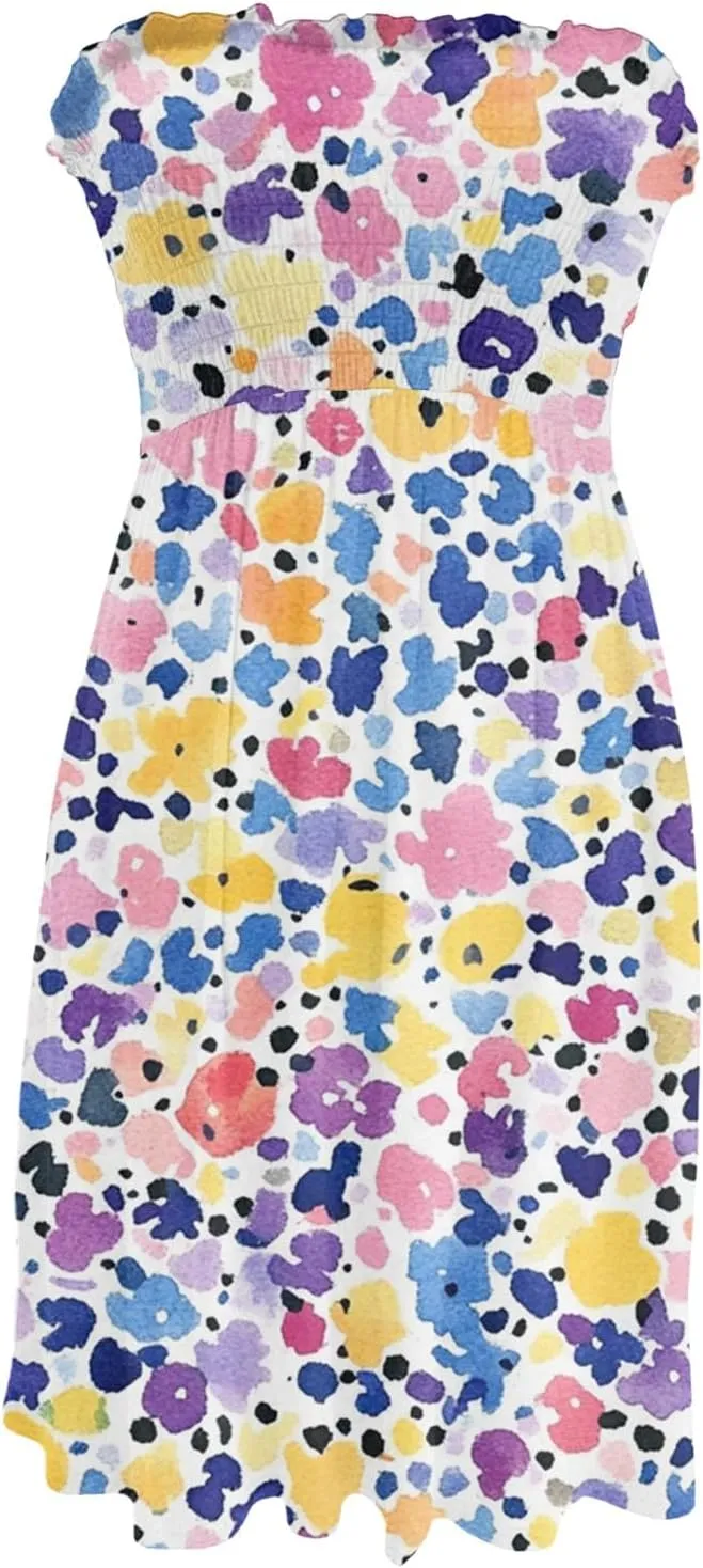 Summer Dresses for Women 2025 Sexy Flower Smocked Tube Top Mini Dress Classy Empire Waist Sleeveless Ruffle Sundress