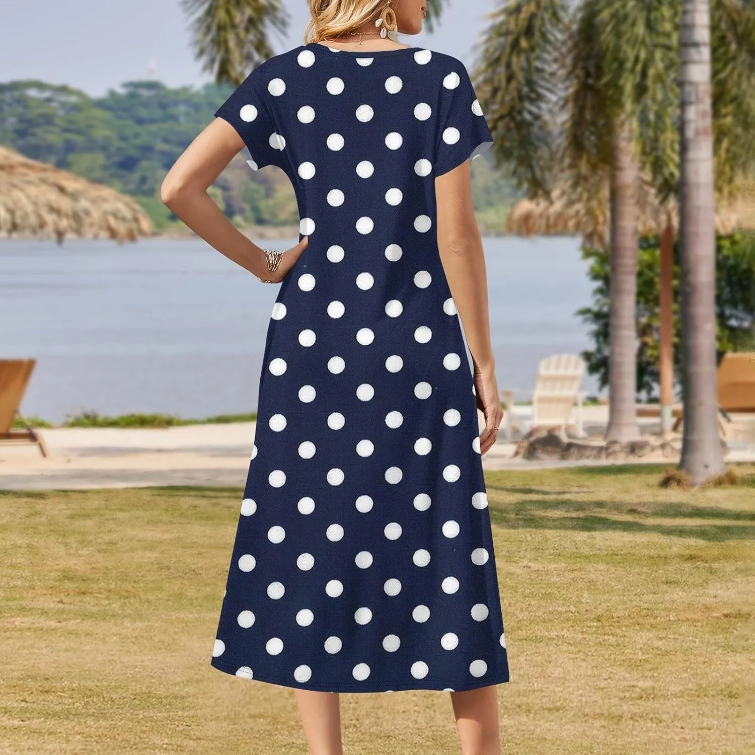 Summer Dresses for Women Casual Split Long Dress Loose T Shirt Dress Floral Print Short Sleeve Beach Dress with Pockets