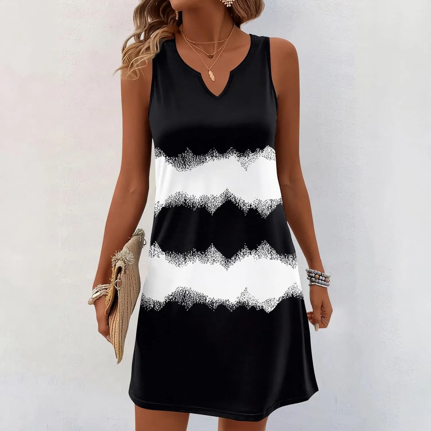 Summer Dresses for Women V Neck Sundresses Casual Beach Tank Dress Floral T Shirt Dresses Loose Sleeveless Sleep Dress