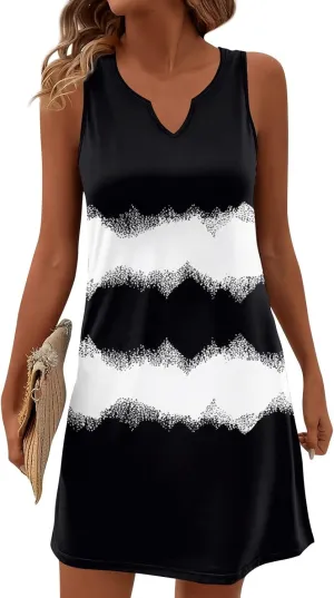 Summer Dresses for Women V Neck Sundresses Casual Beach Tank Dress Floral T Shirt Dresses Loose Sleeveless Sleep Dress