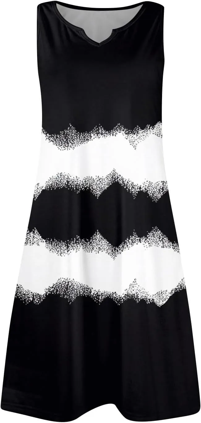 Summer Dresses for Women V Neck Sundresses Casual Beach Tank Dress Floral T Shirt Dresses Loose Sleeveless Sleep Dress