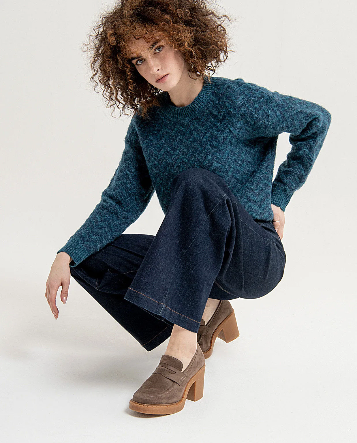 Surkana wide jeans pants with plastron pockets azul profundo