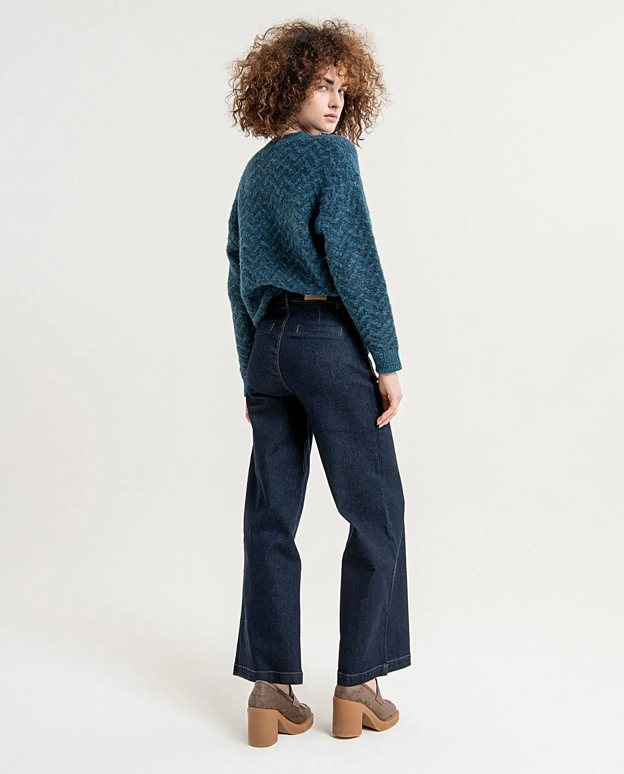 Surkana wide jeans pants with plastron pockets azul profundo