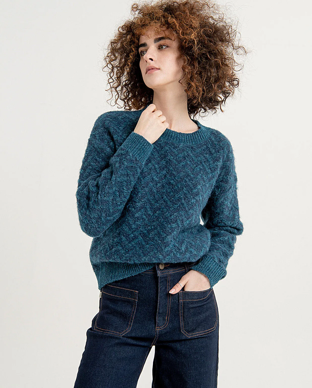 Surkana wide jeans pants with plastron pockets azul profundo