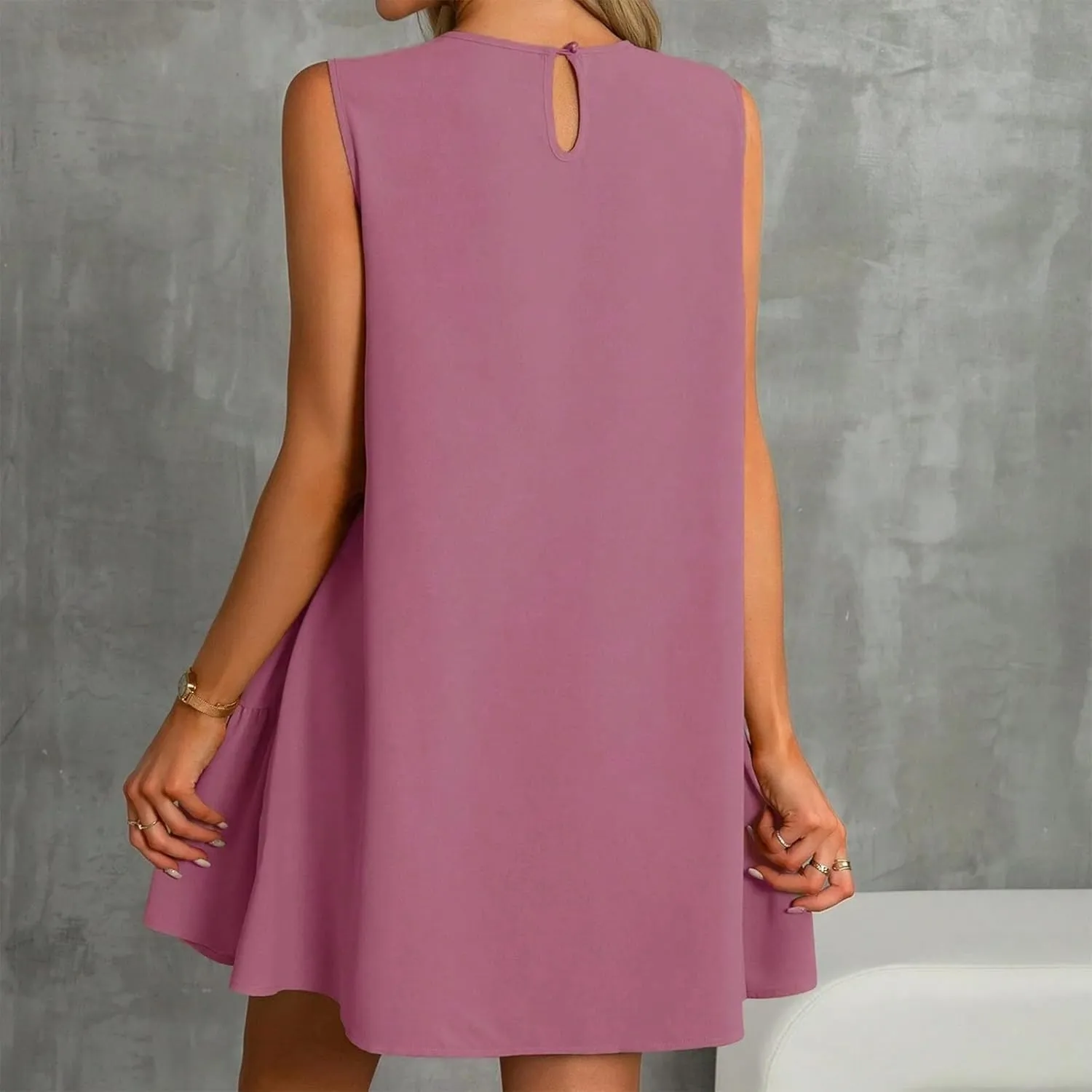 Tshirt Dress Women Summer Sleeveless Ruffle Hem Mini Dress Casual Crewneck T Shirt Dresses Plain Sundresses 2025