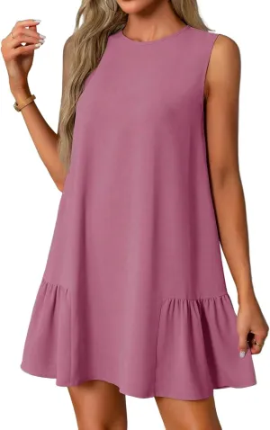 Tshirt Dress Women Summer Sleeveless Ruffle Hem Mini Dress Casual Crewneck T Shirt Dresses Plain Sundresses 2025