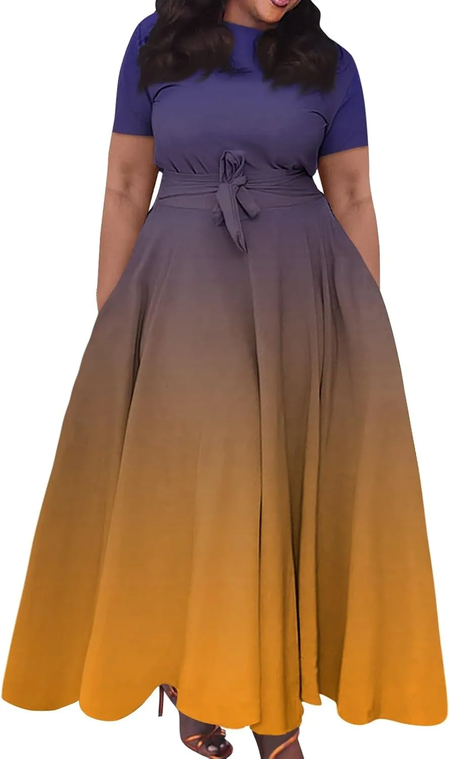 UQRZAU Women's Dresses, Spring Dress for Women 2024 Trendy Plus Size Summer/Fall Short Sleeve with Pockets Dress, XL, 5XL