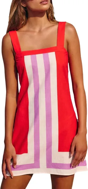 Vacation Dresses for Women 2025 Striped Mini Dresses Square Neck Strap Sleeveless Dress Color Block Cover Up Dress