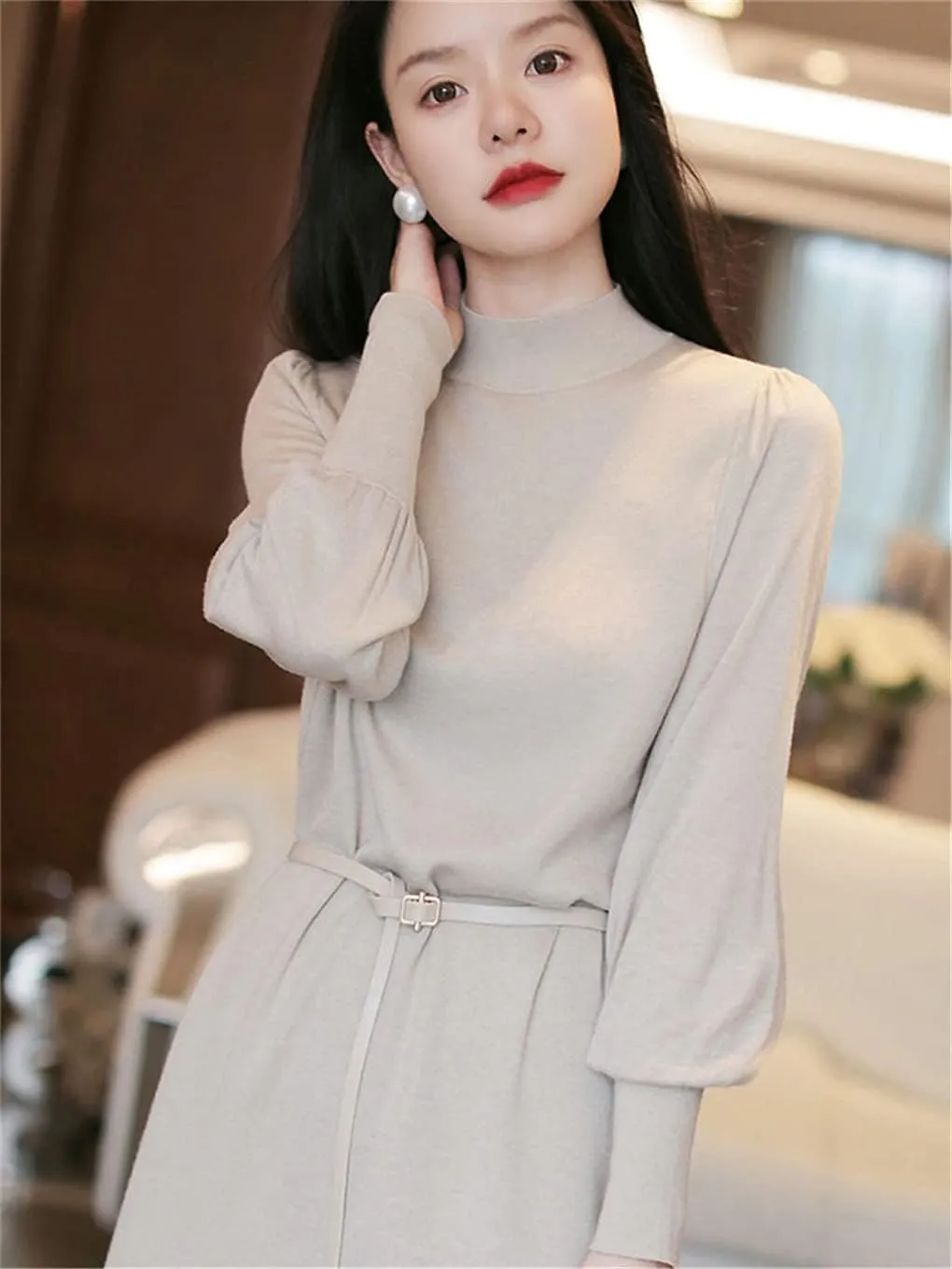 Vintage Female Black Knitted Sweater Dresses for Women Ladies Turtleneck Long Sleeve Midi Vestidos Autumn Winter