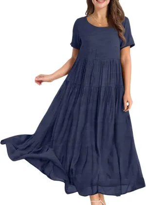 Women Casual Plus Size Loose Bohemian Floral Maternity Dress Short Sleeve Long Boho Maxi Spring Dress