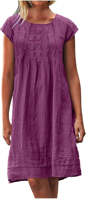 Women Cotton Linen Summer Dresses Casual Mini Short Dress Gauze Boho Dresses 2024 Trendy Vacation Clothing