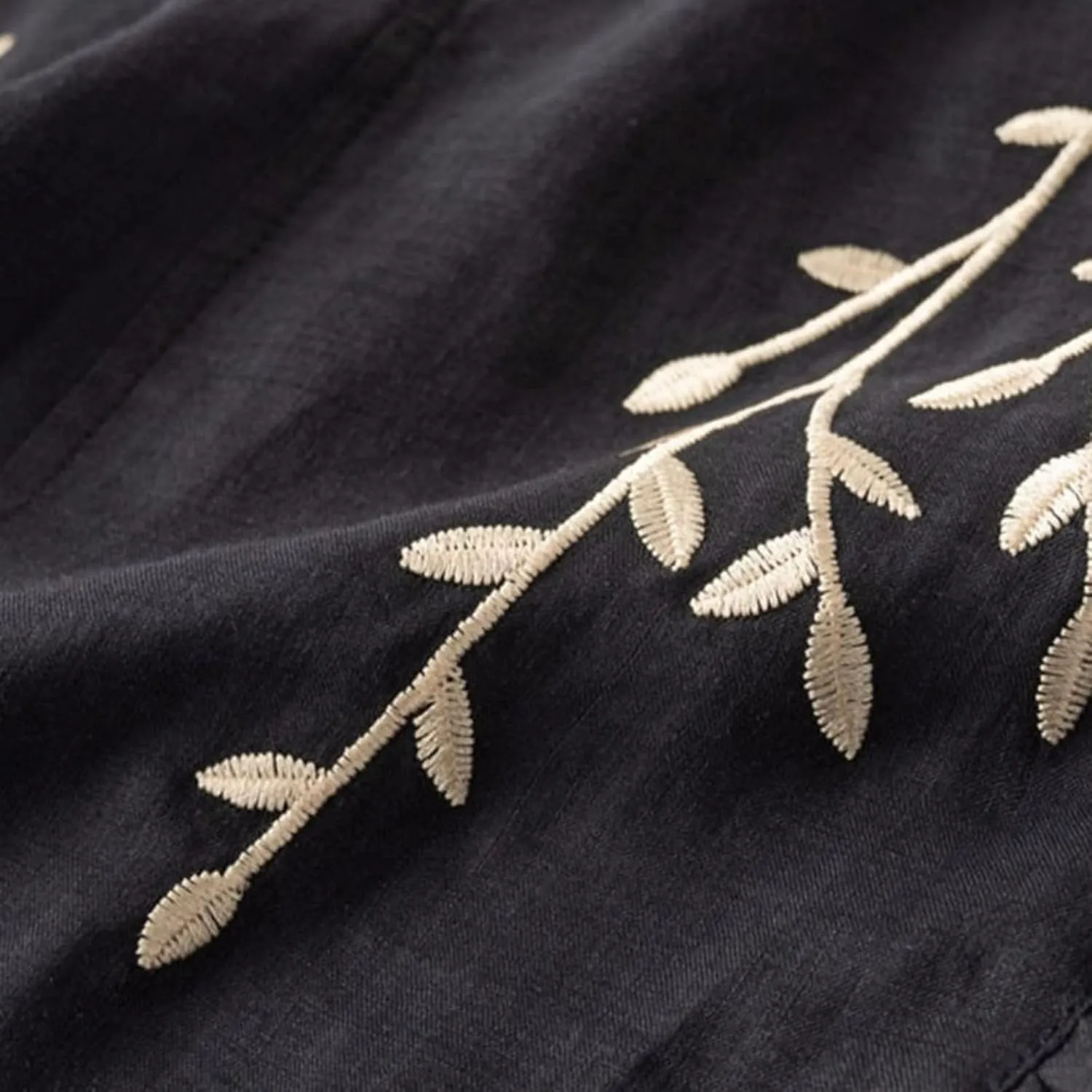 Women Cotton Linen Tops Vintage Floral Embroidered Gauze Shirts Summer Casual 3/4 Sleeve V Neck Baggy Boho Blouse