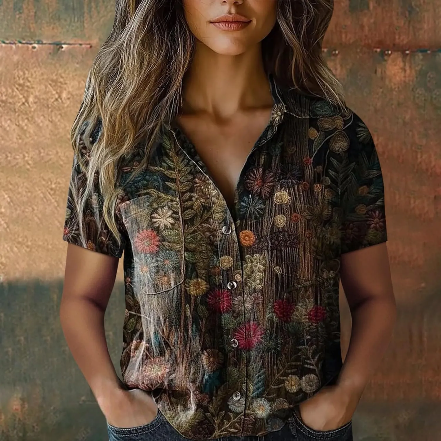 Women Linen Shirts Button Down Vintage Boho Paisley Print Breathable V Neck Collared Gauze Tops Fashion Lightweight 2025