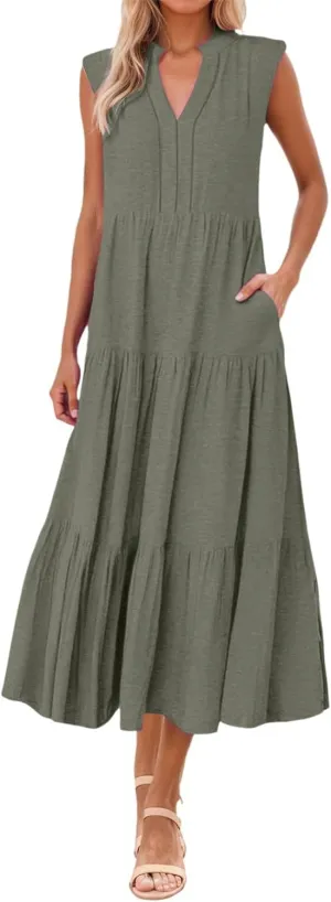 Women's 2025 Summer Boho Floral Print Square Neck Ruffle Swing Beach Long Maxi Dress