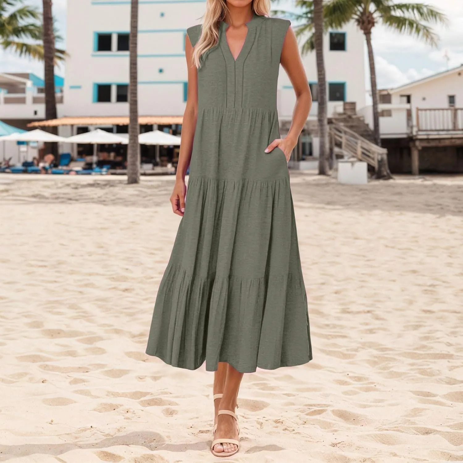 Women's 2025 Summer Boho Floral Print Square Neck Ruffle Swing Beach Long Maxi Dress