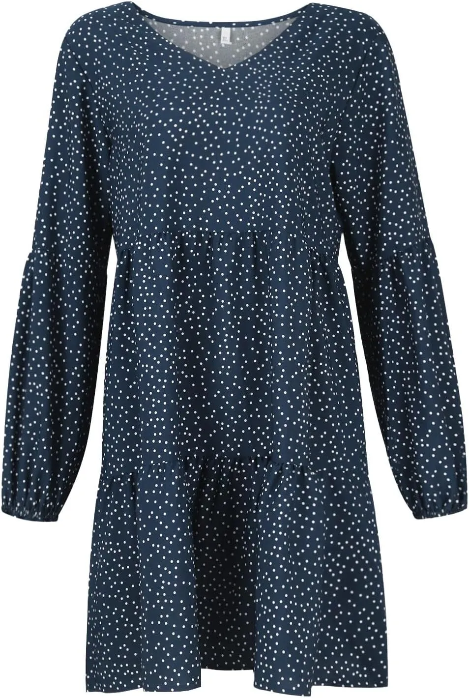 Womens Dresses Solid Long Lantern Sleeve Dresses V-Neck Ruffle Pleated Hem Dresses Loose Fashion Dress Vintage Dress