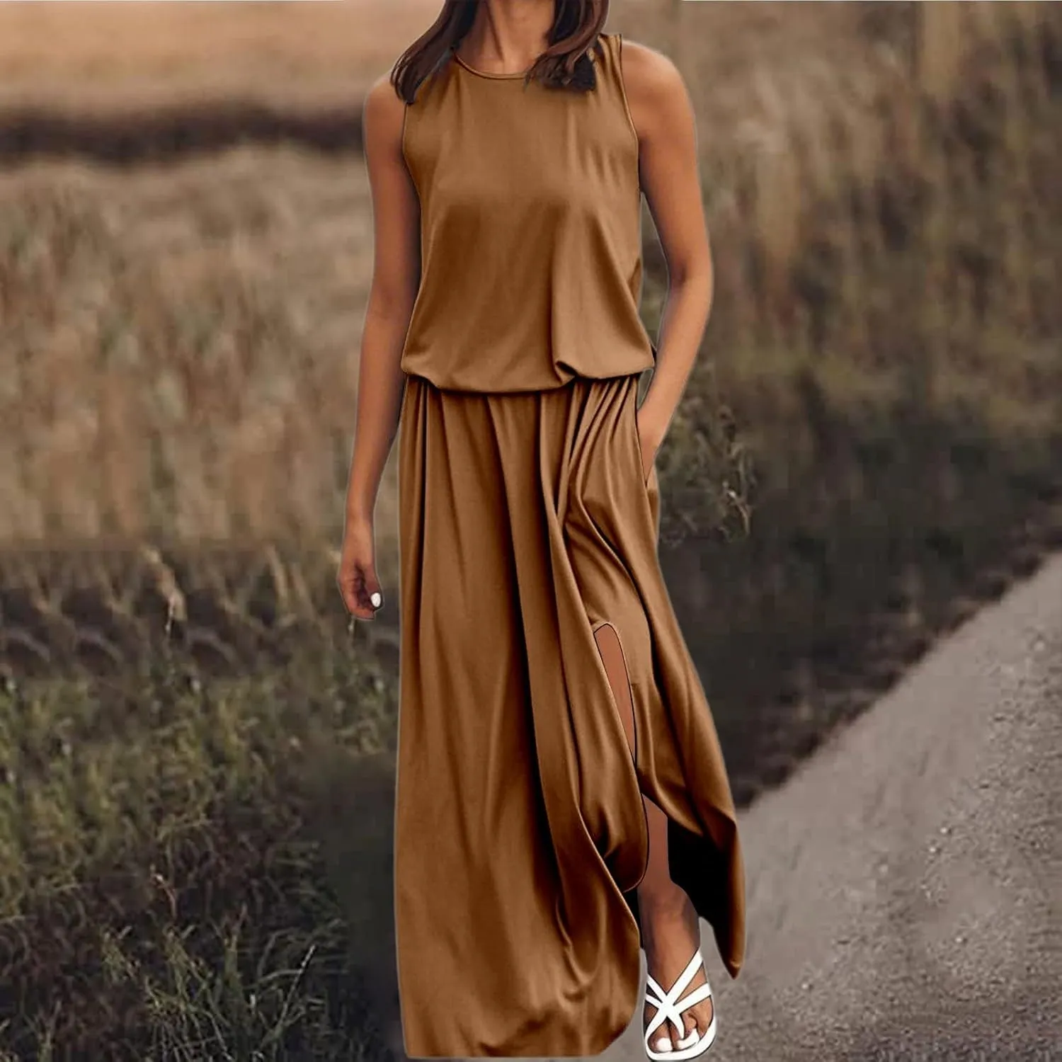 Womens Summer Boho Strapless Maxi Dress 2025 Casual Sleeveless Off Shoulder Smocked Tiered Beach Long Sundress