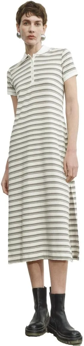 Women's Summer Striped Midi Dress 2025 Casual Short Sleeve V Neck Collared Side Slit Maxi Knit Dresses