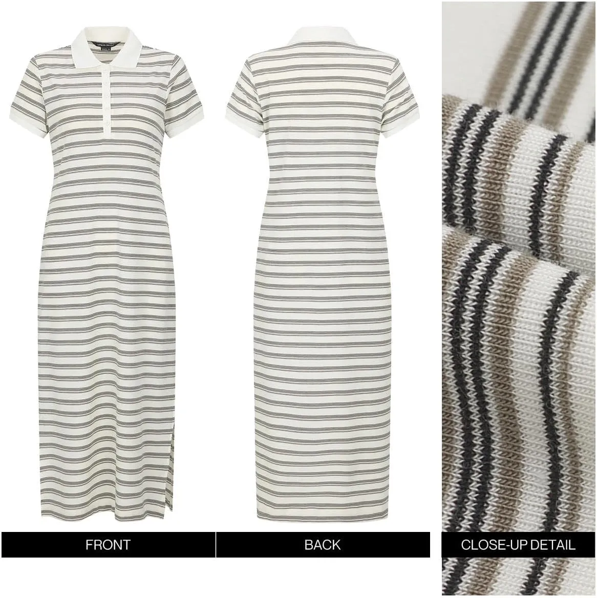 Women's Summer Striped Midi Dress 2025 Casual Short Sleeve V Neck Collared Side Slit Maxi Knit Dresses