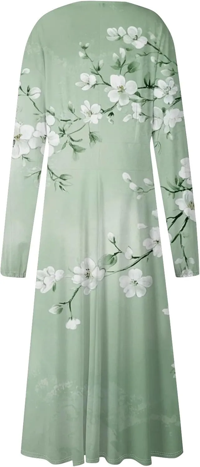 ZEFOTIM Long Sleeve Dress for Women Comfy V Neck Cute Floral Dresses Spring Summer Dresses